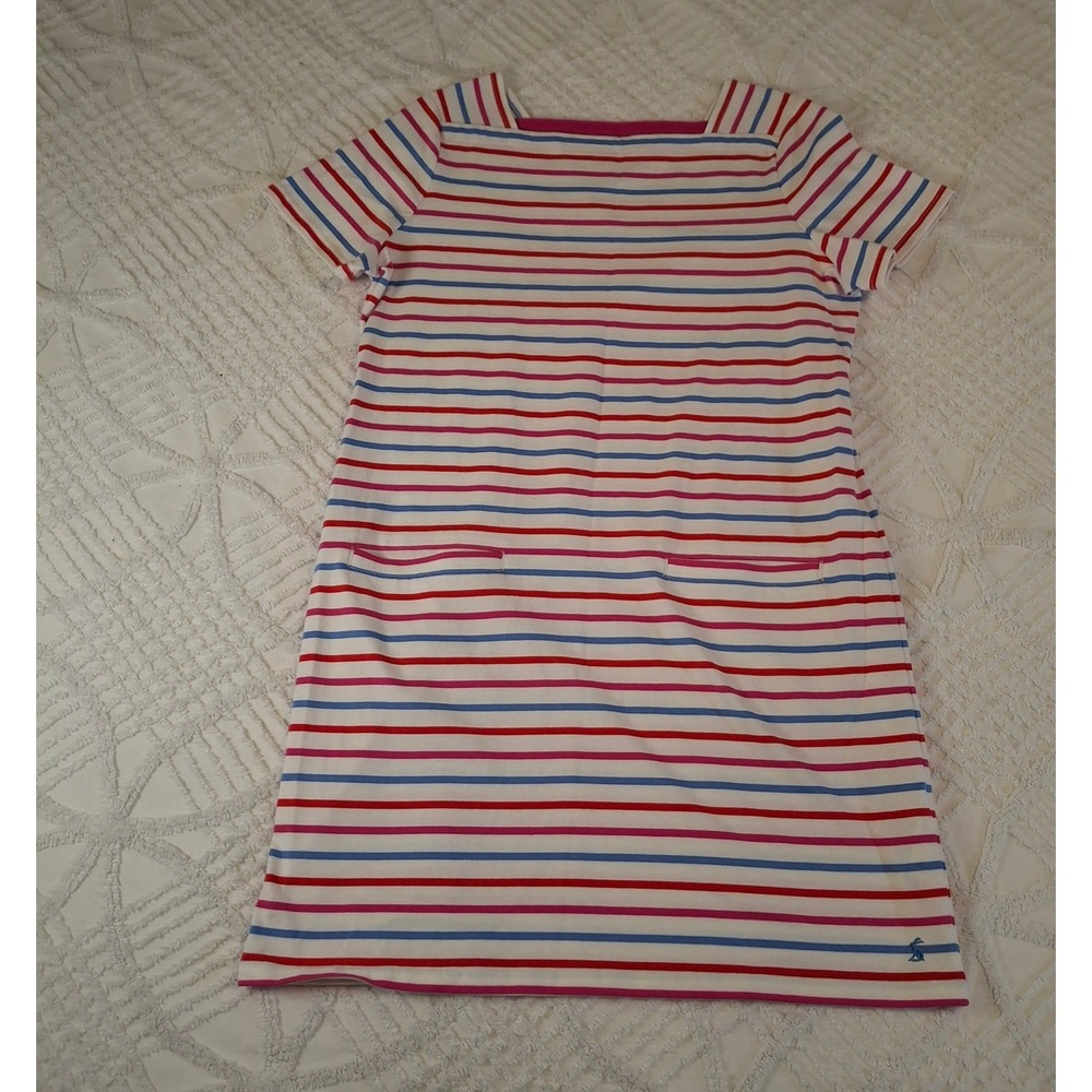 Joules Womens 12 Francis Shift Dress White Striped Cotton Square Neck Pockets
